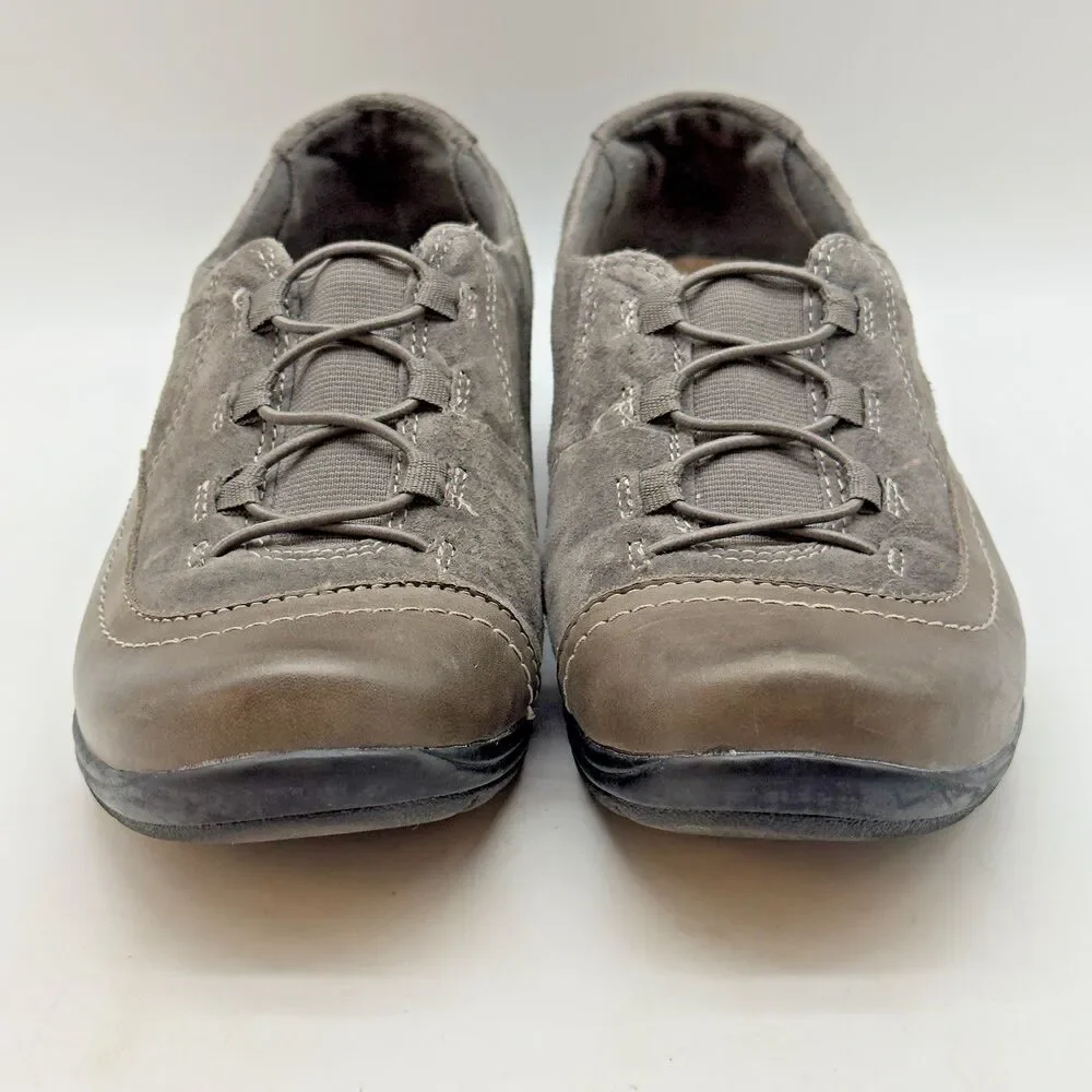 Earth Origins Dover Gray Leather & Suede Shoes Women's 8W Bungee Lace Slip on
